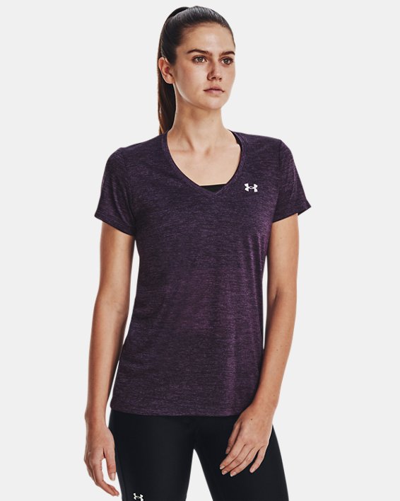 Camiseta con cuello de pico UA Tech™ para mujer, Purple, pdpMainDesktop image number 0